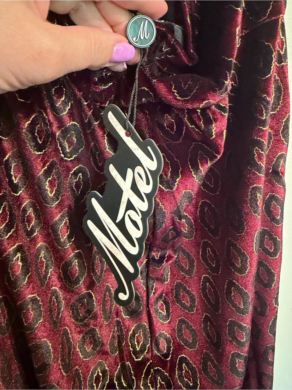 Motel Rocks Burgundy Patterned Halter Jumpsuit - Picture 5 of 10